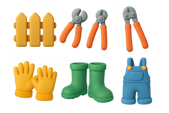 Bright and colorful cartoon tool icon set for gardening and diy projects