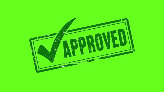Rectangular Approved Rubber Stamp Animation with Check Mark on Green Screen
