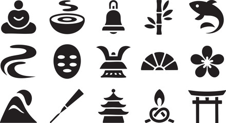 Modern Japanese Culture Silhouette Vector Set