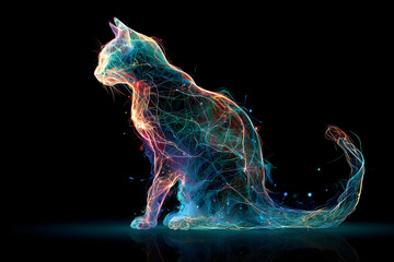 Cat Made of Glowing Neural Network Lines