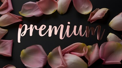 Elegant rose petals frame the word premium in a luxurious artistic composition