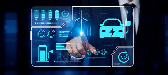 Charging dashboard for electric vehicles with battery status, energy usage, renewable integration, and CO2 impact tracking to support clean energy transition Vouch