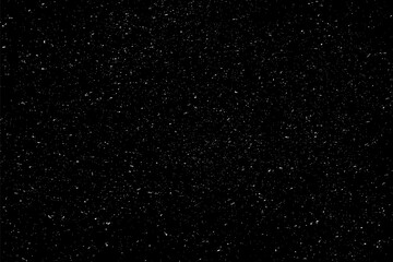 Snow flakes falling isolated. White snowflakes on black background. Snow pattern texture. Snowstorm backdrop. Snowfall overlay background. Winter ice effect. Vector illustration, EPS 10.