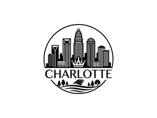 Obraz premium Charlotte city skyline emblem with landmarks and bold city text