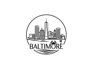 Obraz premium Baltimore city skyline emblem with landmarks and bold city text