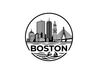 Obraz premium Boston city skyline emblem with landmarks and bold city text