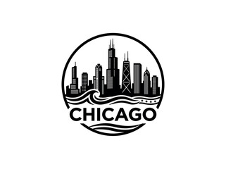 Naklejka premium Chicago city skyline emblem with landmarks and bold city text