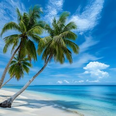 Tropical beach with palm trees and turquoise ocean Photo