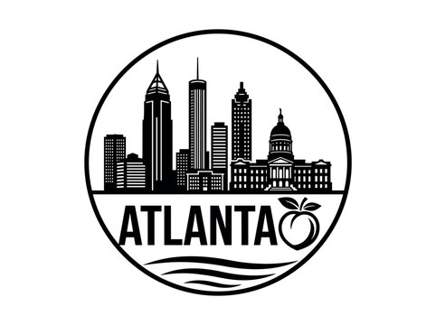 Atlanta city skyline emblem with landmarks and bold city text