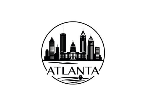 Atlanta city skyline emblem with landmarks and bold city text