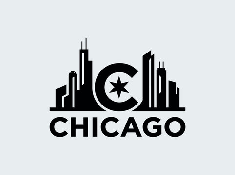 Chicago city skyline emblem with landmarks and bold city text