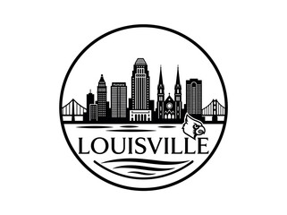 Fototapeta premium Louisville city skyline emblem with landmarks and bold city text