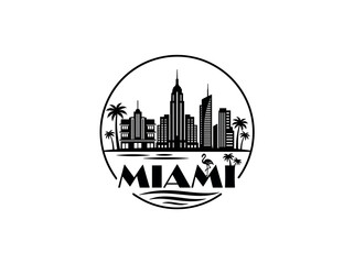 Fototapeta premium Miami city skyline emblem with landmarks and bold city text