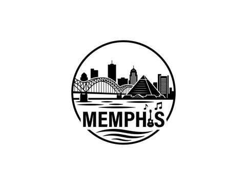 Memphis city skyline emblem with landmarks and bold city text