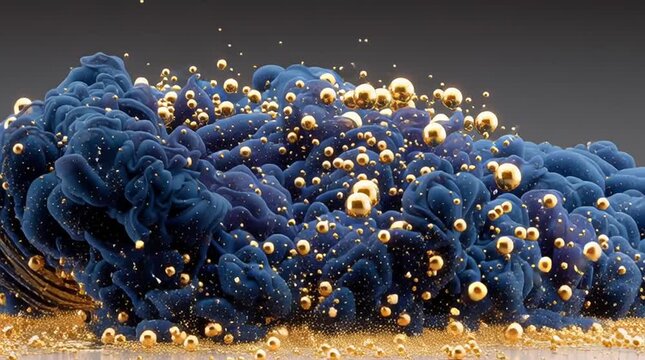 Epic ultra high-speed macro shot of molten 24k gold colliding with swirling black ink, frozen mid-air in a chaotic, elegant sculpture with detailed droplets, tendrils, and luxurious abstract textures.