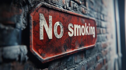 Obraz premium Weathered no smoking sign on a textured outdoor wall conveying a strong health awareness and public safety message.
