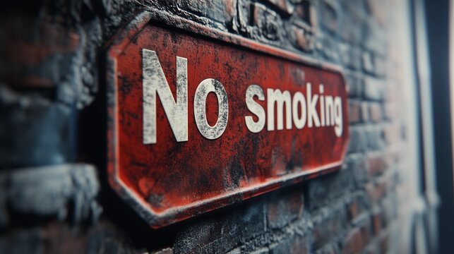 Weathered no smoking sign on a textured outdoor wall conveying a strong health awareness and public safety message.
