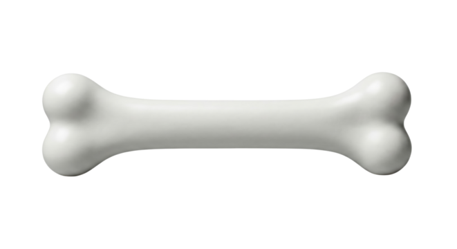 Simple white dog bone, providing a playful visual, against a transparent area, isolated bone