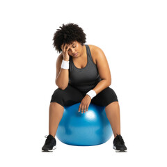 Exhausted woman resting after workout session isolated on transparent background