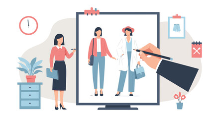 Fashion designer creating sketches of stylish outfits, a modern take on fashion design, perfect for blogs, websites and social media, from vector design