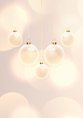 Christmas background with hanging glass baubles design 
