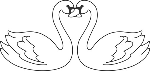 Line Art Swan Couple Embrace