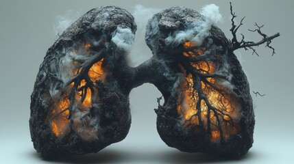 Stylized image of two lungs engulfed in flames, representing life, vitality, and resilience against adversity. Evokes themes of passion, energy, and overcoming darkness.