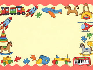Colorful cartoon toys frame background for children