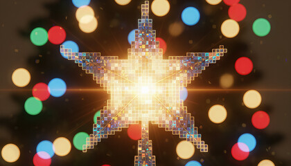 A glowing star mosaic bokeh colorful lights festive holiday christmas tree decoration ornament sparkle illumination vibrant celebration glitter warm abstract night seasonal cheerful radiant shiny