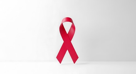 Striking Red Ribbon Symbolizing Global Health Awareness and Compassionate Support for Critical Medical Causes on a Clean Background