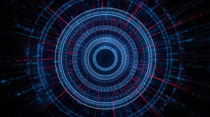 Abstract blue and green fractal burst design showing a digital technology pattern of glowing lines in motion like a space tunnel