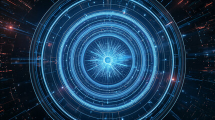 Virtual fractal realms abstraction of digital energy and geometry pattern design on a dark blue backdrop screen illustration concept science technology