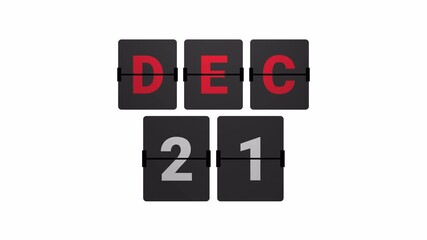 December 21 Flip Calendar Animation, Black Version, Transparent Background