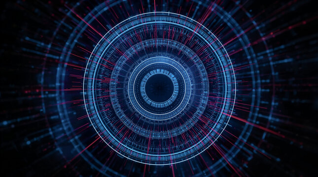 Abstract blue and green fractal burst design showing a digital technology pattern of glowing lines in motion like a space tunnel