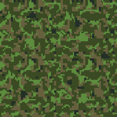 Pixel camo. Seamless camouflage pattern. Military camouflage texture. Green, brown. forest, soldier, camouflage. Fabric textile print designs. Green camo 8 bit