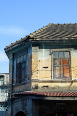 Various styles of old building windows in Bangkok, Thailand