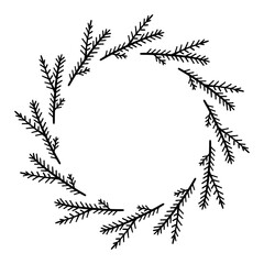 Simple Round wreath with Christmas tree branches. Vector Christmas wreath