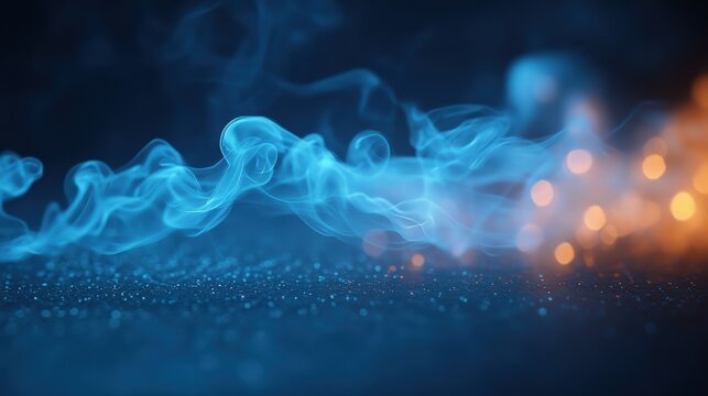 Abstract image of dynamic blue smoke with vibrant orange highlights, conveying movement, energy, and a sense of abstract motion. Ideal for conveying innovation, technology, or dynamism.