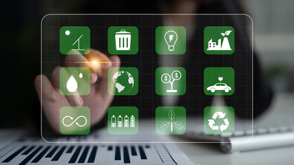 A collection of icons for green energy and sustainability. Symbols for environmental protection, renewable resources, and eco friendly technology. Motif