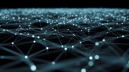 Obraz premium Abstract blue technology background with bright fiber optic light spots, symbolizing digital data and network communication