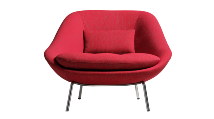 Red comfortable sofa armchair shown isolated on white background or transparent png, featuring soft upholstery, modern form, cozy seating, elegant style.