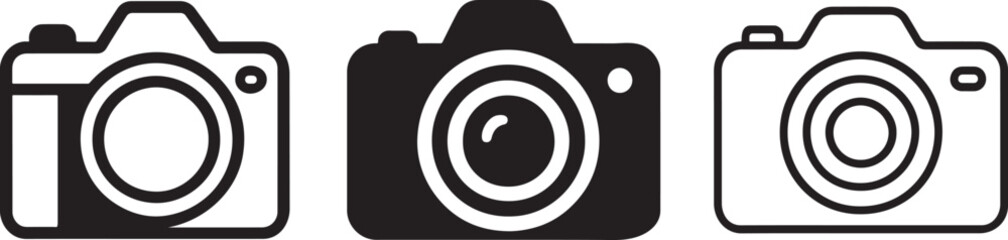 Minimal silhouette camera icons featuring clean shapes, ideal for photography, media, and UI.