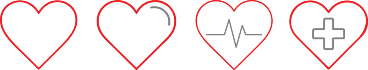 Simple linear heart icon in clean red outline style, perfect for love, romance, health, and design.