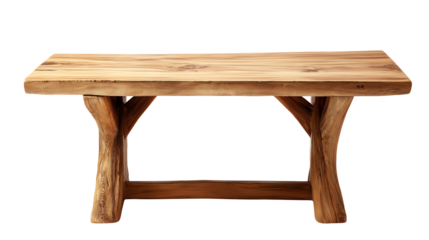 Empty wooden table furniture with natural texture and clean surface, simple design suitable for home, dining, workspace, or display use. isolated on white background or transparent png 