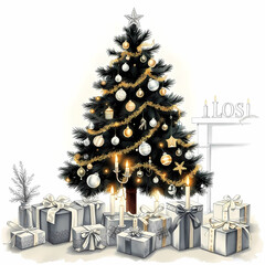 Antique holiday tree with ornaments