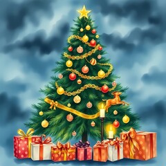 Traditional Christmas tree illustration