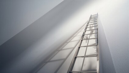 Fototapeta premium Silver Ladder Reaching Up to Bright Light in Minimalist Space