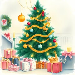 Nostalgic holiday watercolor scene