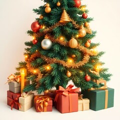 Christmas tree with wooden toys and gifts