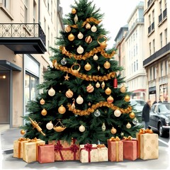 Vintage Xmas tree with toys and garlands